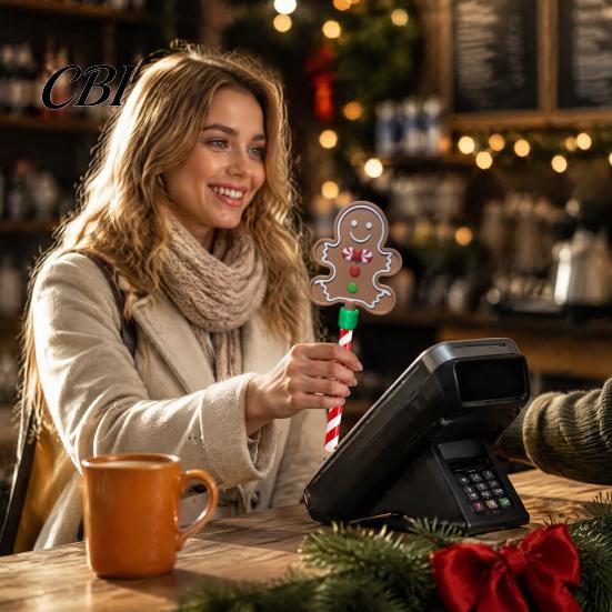 Magic Card Holder for Payment Christmas Tap-to-Pay Wand, Candy Cane Handle Credit Holder, Cute Retail Tool Self Checkout Santa Snowman Tree