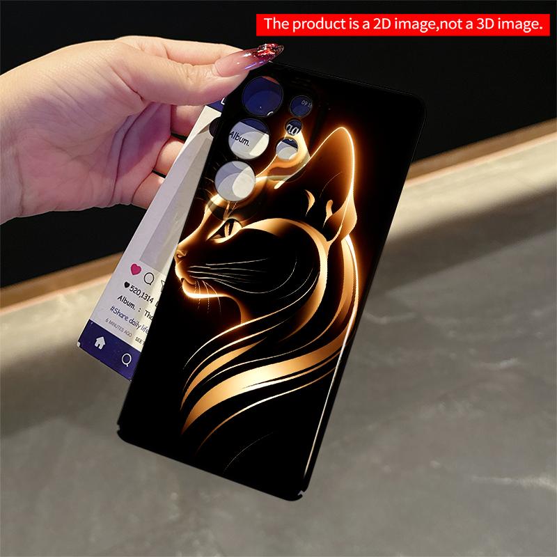 2DFlat Samsung Phone Case Golden Neon Cat Silhouette Phone Case Applicable To Galaxy S22 S23 S24 S25ULTRA S26 A12 A13 A14 A15 A16