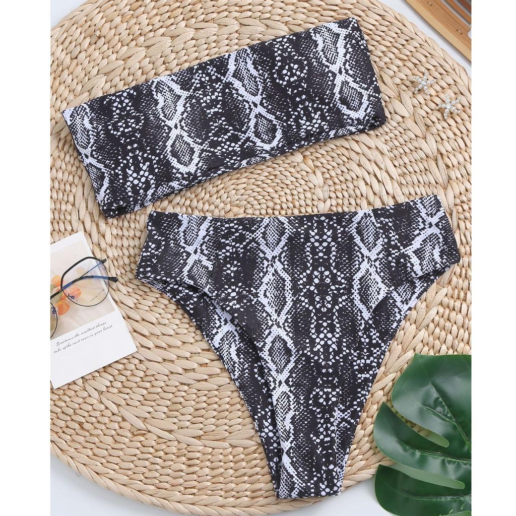 Women's Sexy Stripe Print High Cut Leg Bikini Set Two Piece Swimsuit