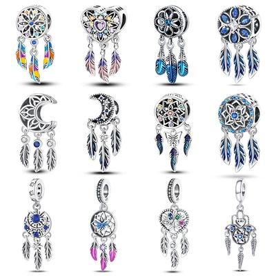 925 Sterling Silver Colorful Zircon Dreamcatcher Charms Beads Pendants FitFashion Original Bracelets DIY Jewelry Making