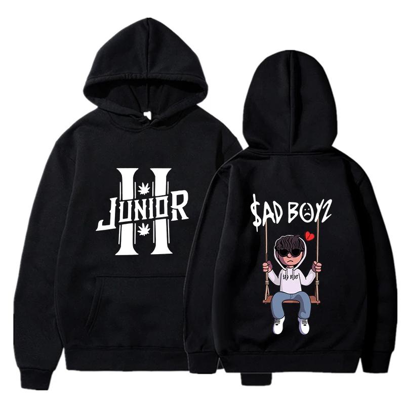 Interesting boy swinging logo printed hoodie