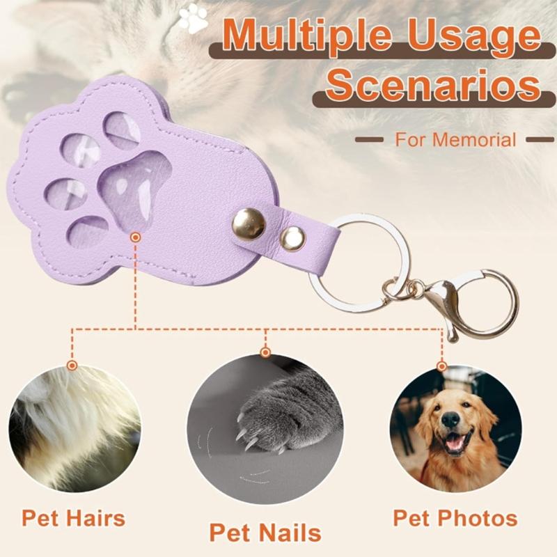 Pet Hair Memorial Keychain Photo Holder With Sturdy Waterproof PU Material For Pet Lovers Travel Essential