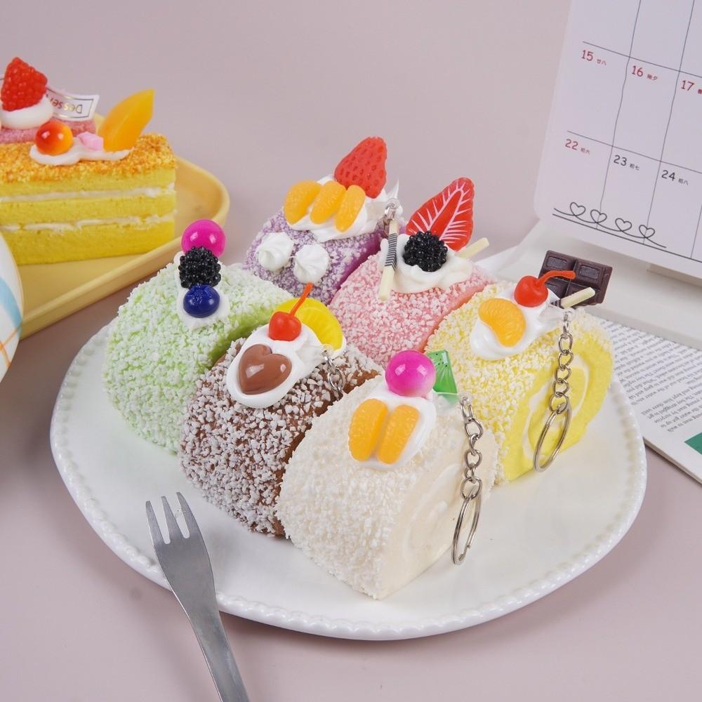 Creative Fruit Cake Roll Squeezed Toy Anxiety Relief With Keychain Swiss Roll Squishy Toy Hand Relax Super Soft