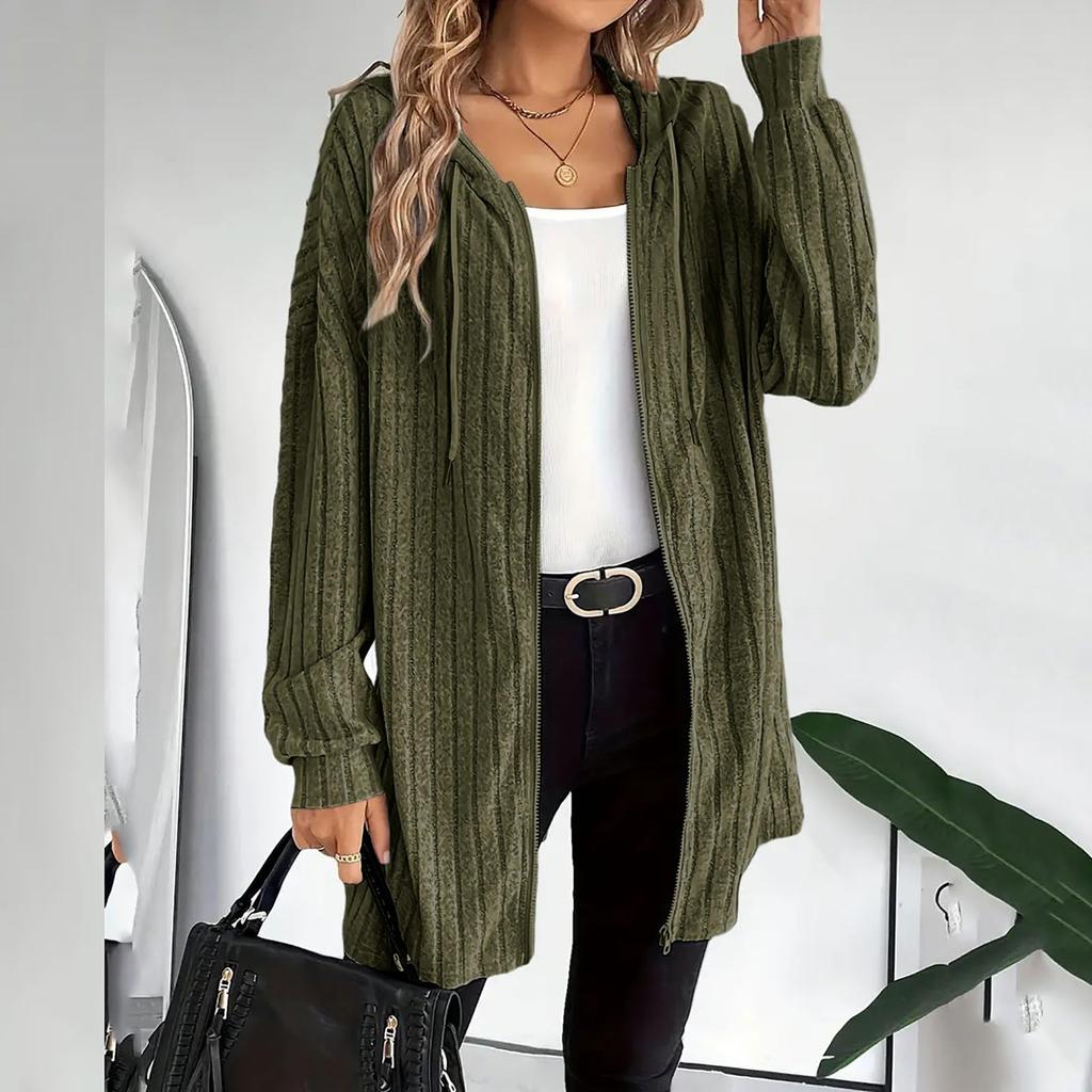 Fashion Women's Zipper Hoodie Casual Long Fashion Coat