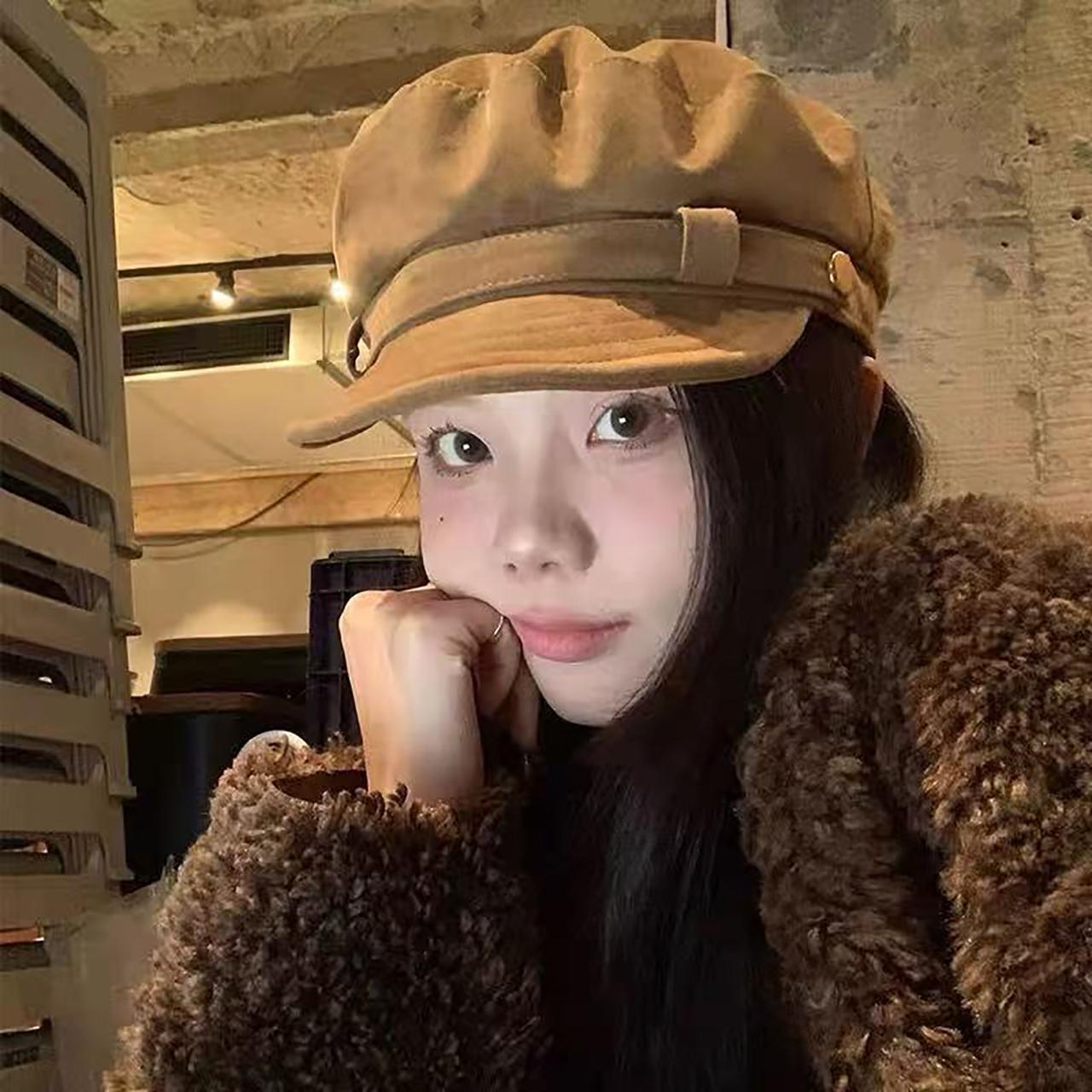 

Women Suede Beret Hat Vintage Flat Top Newsboy Cap Solid Color Girl Streetwear Military Caps One Size хаки
