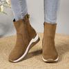 Dames Suede Enkelboots met Brede Wijdte en Sleehak - Enkelboots met Rits aan de Zijkant en Blokhak voor de Herfst, Slankvallende Platform Modeboots