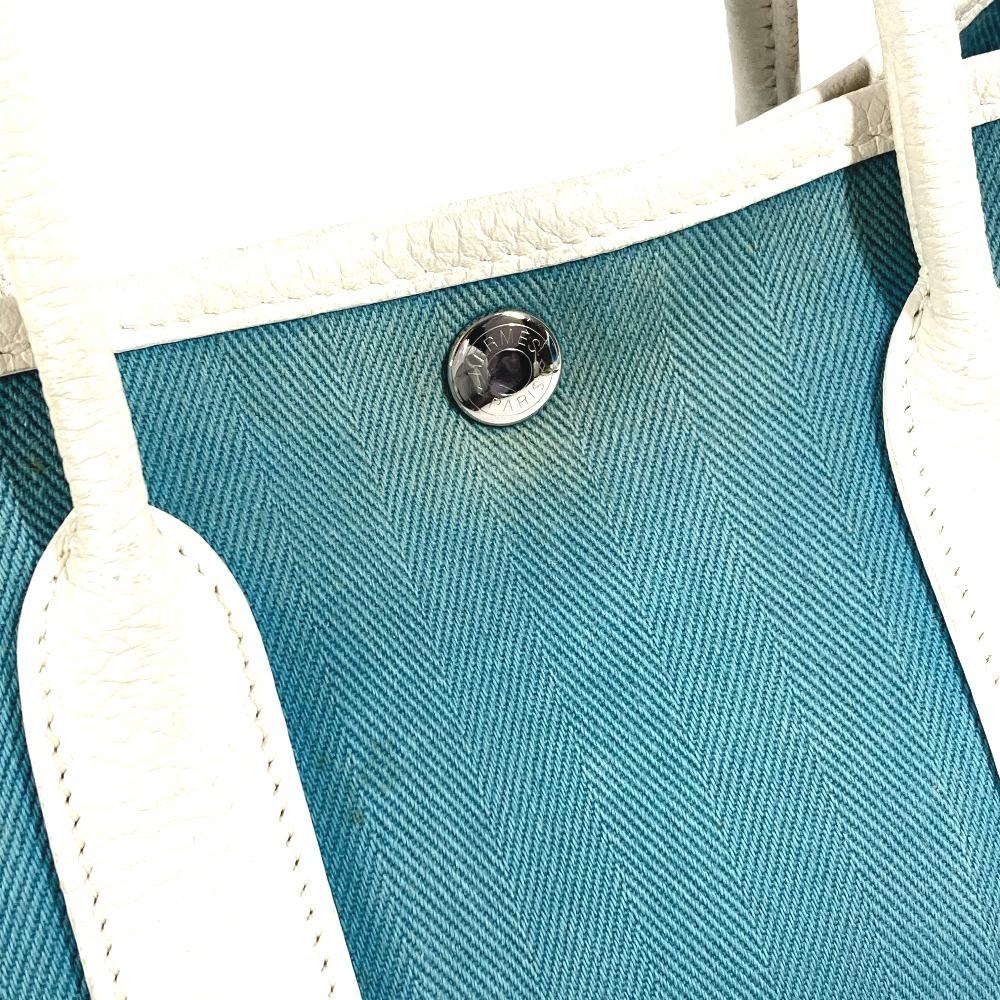 HERMES Garden Party TPM Hand Bag Tote Bag Toile Offishe/Leather blue/White