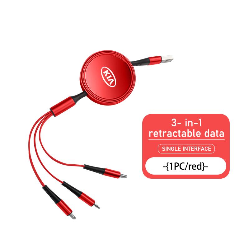 For KIA Car Internal 3 In 1 USB Telescopic Charger Adapter Cord Cable Stinger Optima Cerato Soul Venga Forte Spectra Sedona JK5