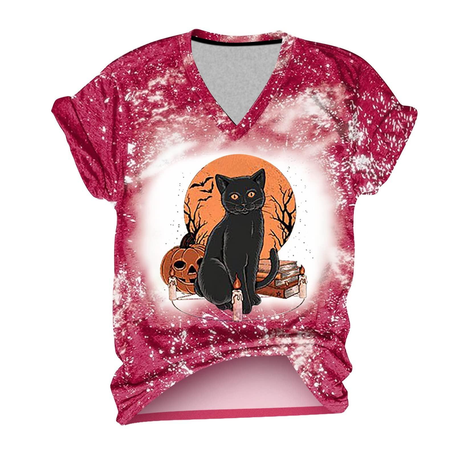 

(SU)Женский модный повседневный свободный топ с короткими рукавами и рисунком Хэллоуина