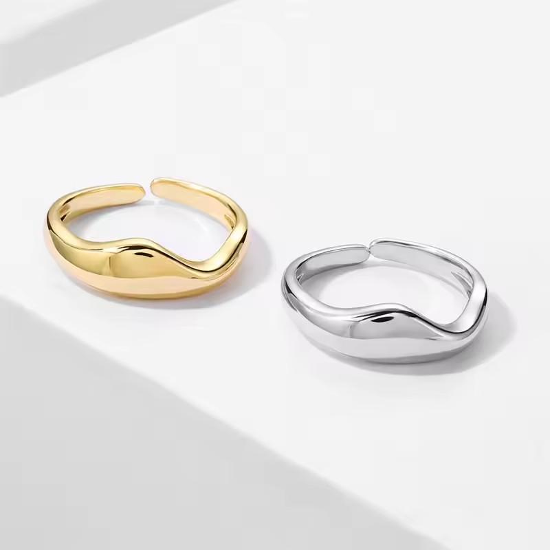 VENTFILLE 925 Sterling Silver Irregular Design Wave Golden Stackable Finger Rings Trendy Adjustable For Women Gifts Dropshipping