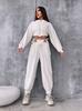 Casual European and American Women's Fashion Hooded Suit Solid Color Long-sleeved Zipper Waist Cardigan Lace-up Pants Two-piece Set