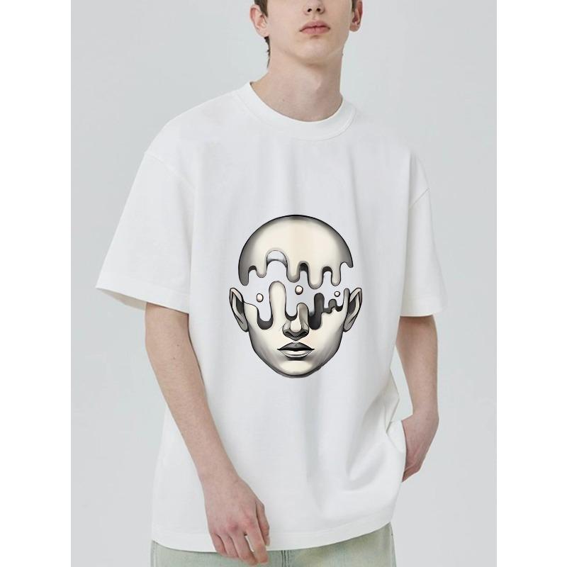 Black T Shirt with Abstract Face Print for Casual Wear