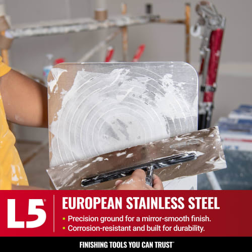 LEVEL5 Drywall Trowel | Triple-Hardened Stainless Steel with Impact-Resistant Handle | Sheetrock, Gypsum Board, Plasterboard | 4-963 41cm (16")