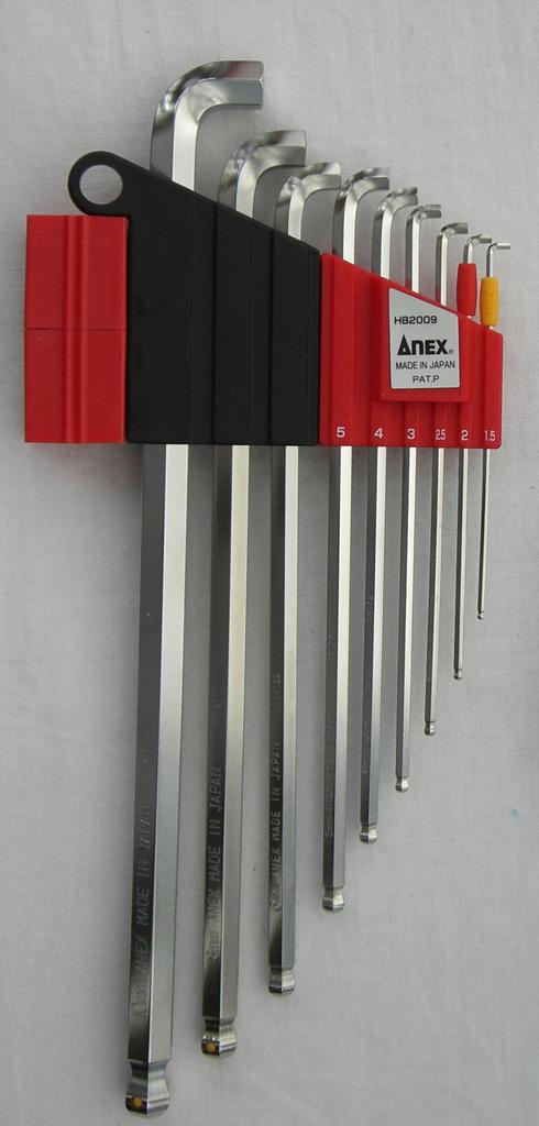 ANEX HB-2009 Slim Ball Point Wrench with Mag Catch Holder, 9-Piece Set (1.5/2/2.5/3/4/5/6/8/10mm)