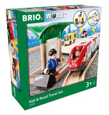 BRIO Træbane Pædagogisk Legetøjbane & Vej Rejsesæt [33 Dele] 33209 Fødselsdag Julegave Indendørs Leg Drenge Piger