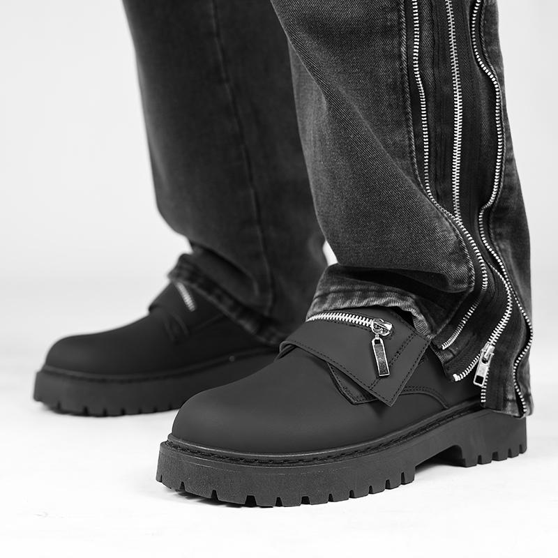 Men's British Retro Wide Round-Toe Derby Shoes Outdoor Business Platform Men's Shoes Chunky Casual Leather Shoes Zapatos Hombre