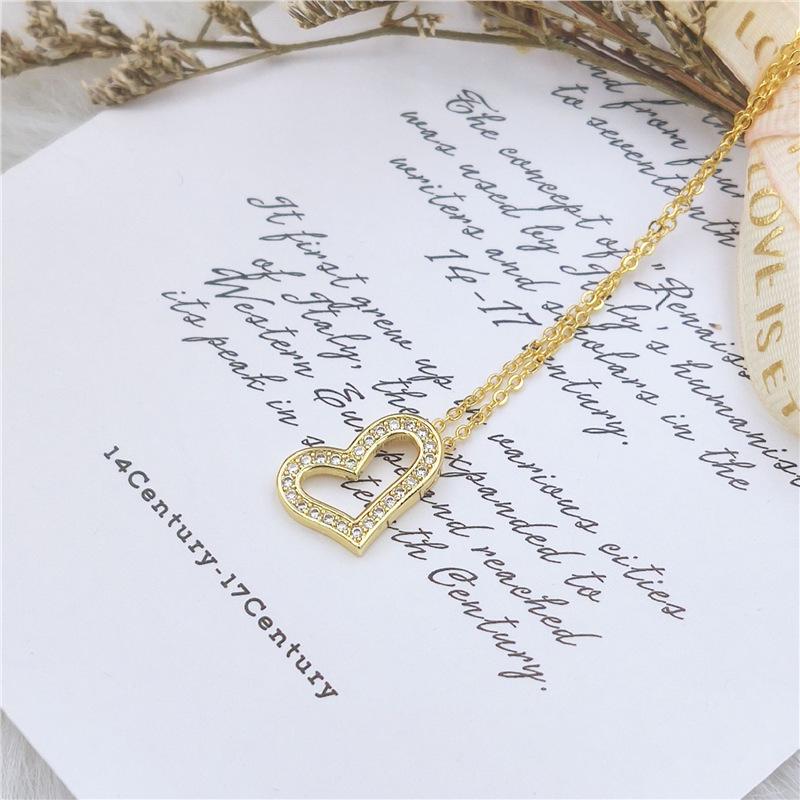 

Korean Style Heart Zircon Rhinestone Necklace - Luxury Titanium Steel Pendant Standard золотой