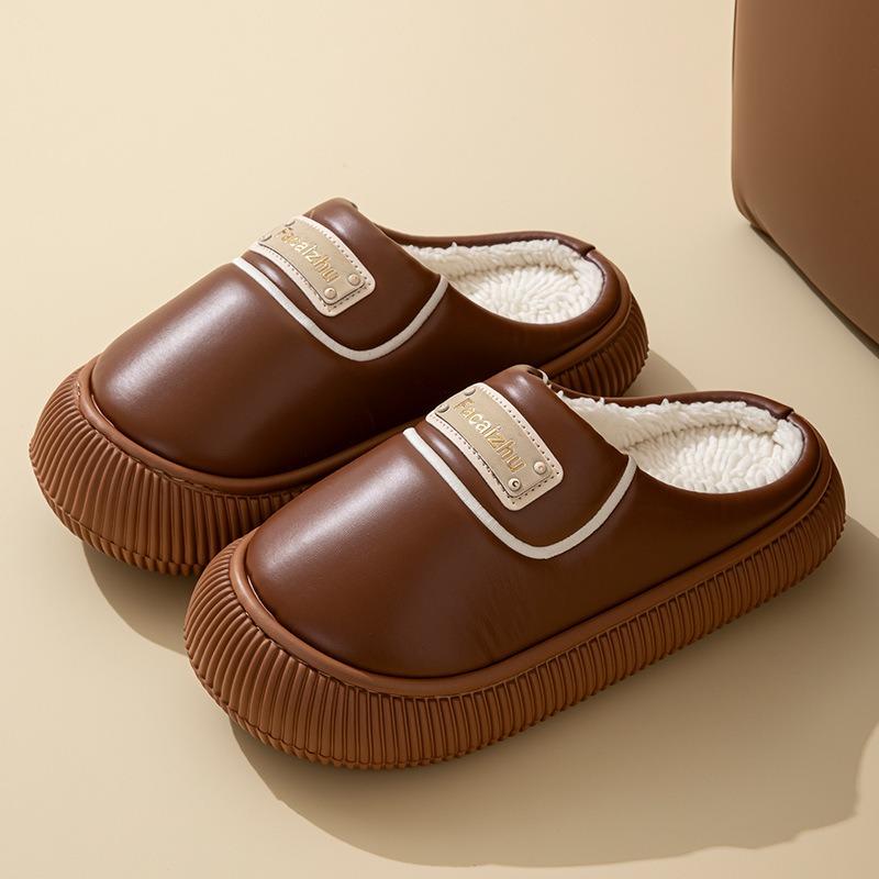 Waterproof down cotton slippers women's indoor home non-slip thick bottom piled thickened outer wear warm and airtight cotton mop