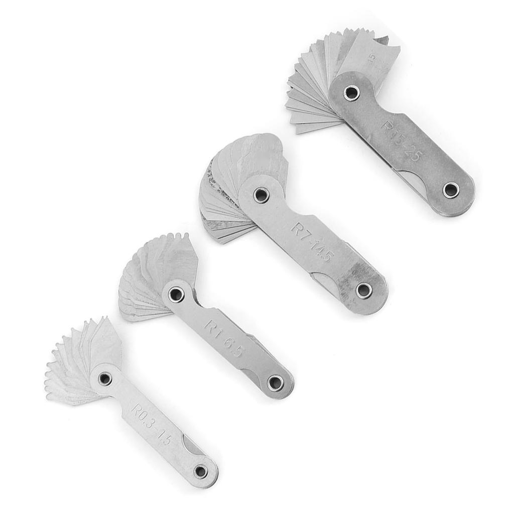 4pcs Stainless Steel Radius Fillet Gauge Measuring Tool R0.3 1.5 R1 6.5 R7 14.5 R15 25