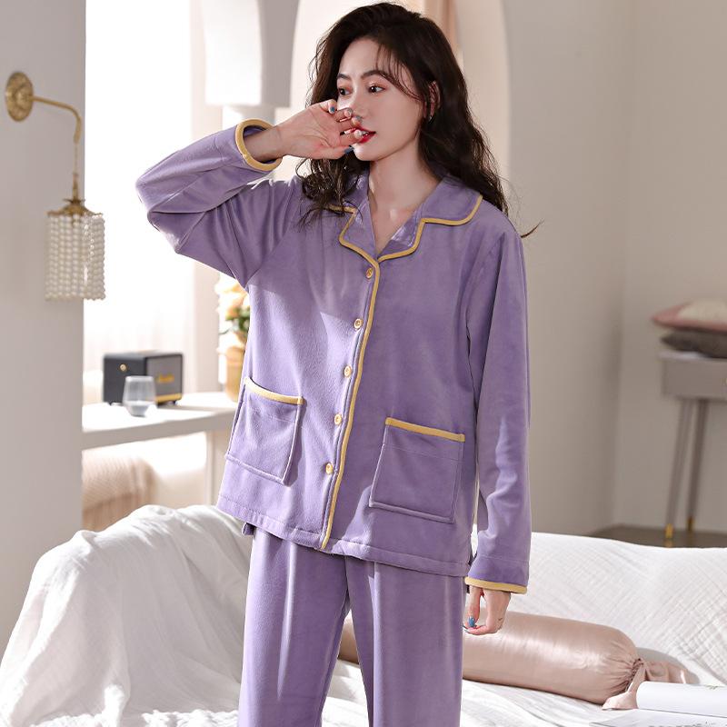Pajamas Ladies Winter Coral Fleece Thickened Fleece Autumn And Winter Flannel Large Size Spring And Autumn Island Fleece Winter Loungewear