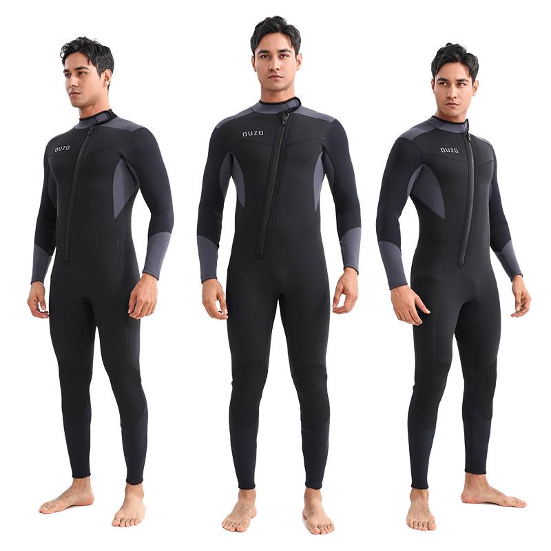 Men's 5/3mm Super Elastic Fleece-Lined Wetsuit, Cold-Proof One-Piece for Diving, Surfing, and Winter Swimming.