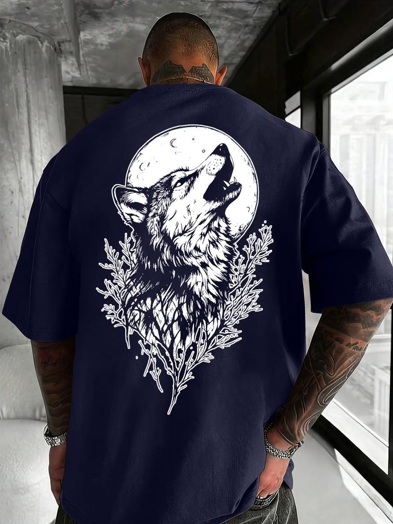T-shirt Estiva da Uomo con Stampa Lupo 2026 Stile alla Moda e Casual Streetwear Oversize Larga Casual Manica Corta