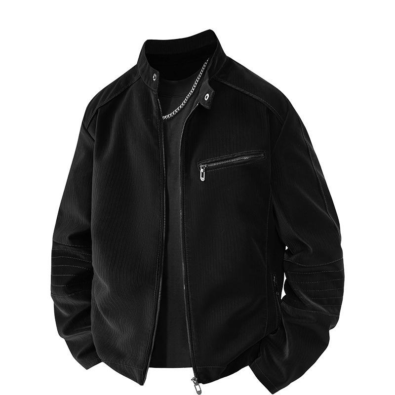 25 autumn and winter new men's leather jacket slim handsome locomotive clothing stand-up collar retro loose jacket