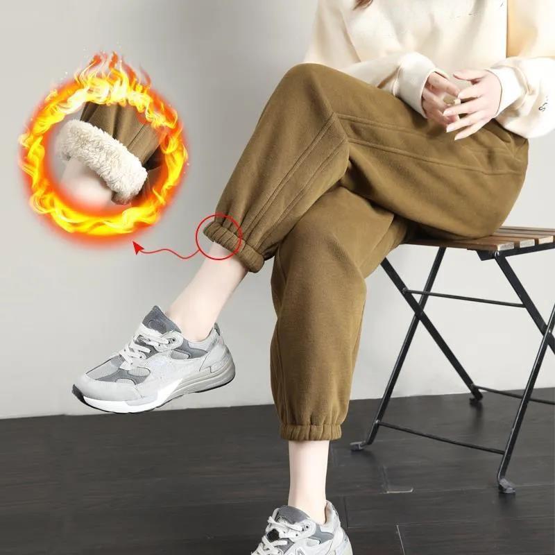 Pantalones Harem de moda de invierno cintura elástica pantalones de chándal cálidos gruesos pantalones de lana cálidos para mujer