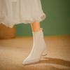 Skinny Boots French Pointed White High-heeled Short Boots Women's Thick Heel 2025 New Women's Boots Medium Boots Women's Medium Heel