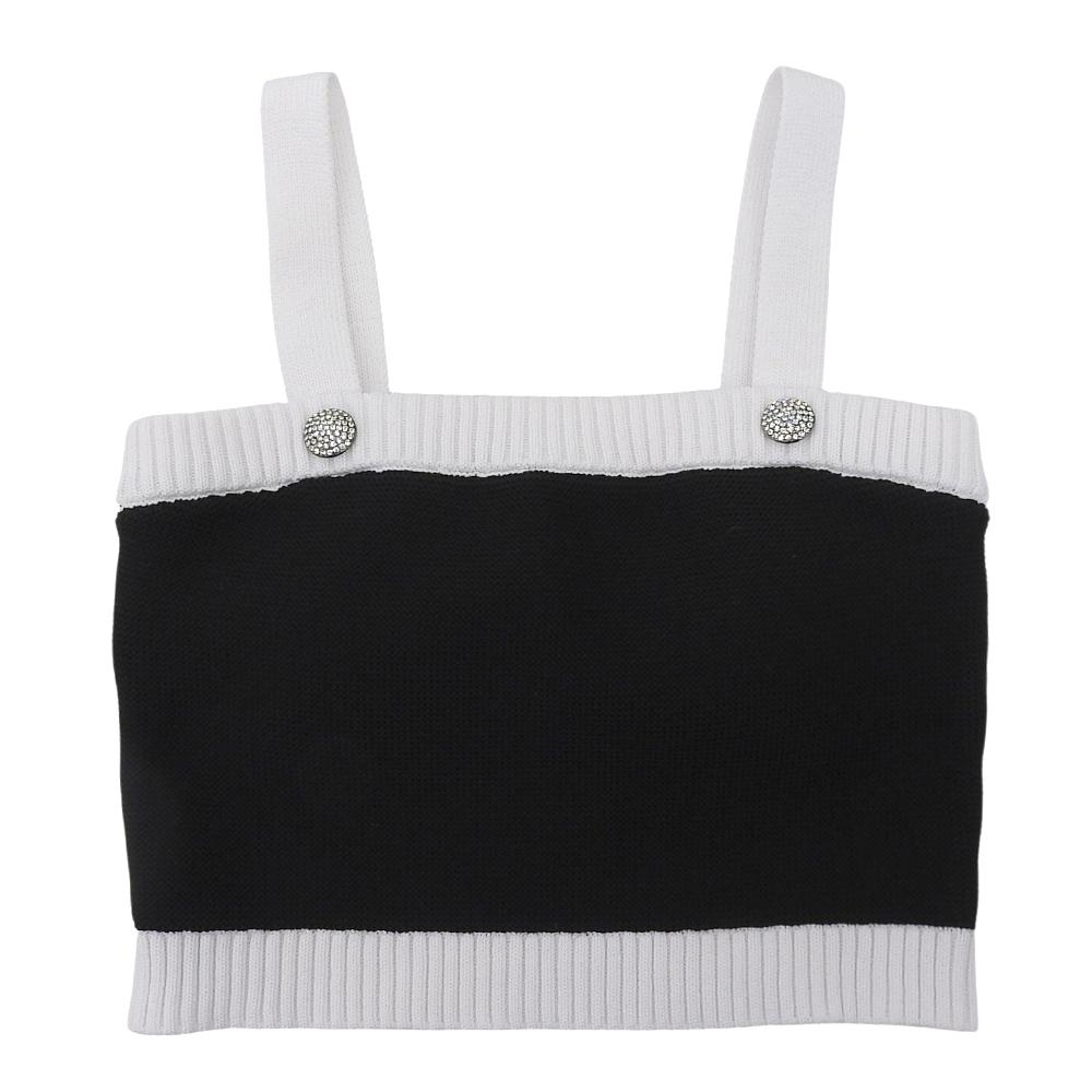 Sheller Beautiful Bijou Button Knit Bustier Top, Women's, Black and White, Size F (SL191040520) Tops F Black WhiteUsed