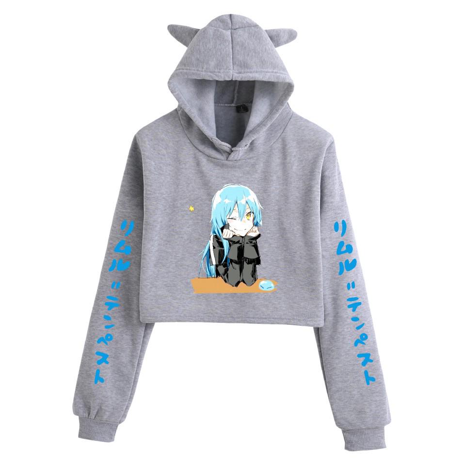 Reincarnato come uno Slime Crop Top Corto da Donna Anime con Orecchie da Gatto