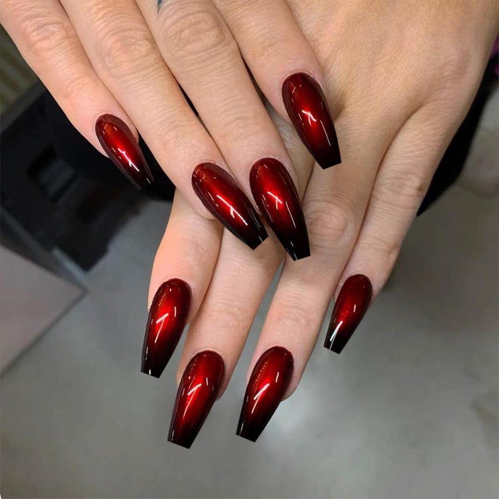 Red and Black Gradient Ballet Press-On Nails, Waterproof & Removable Nail Art Patches