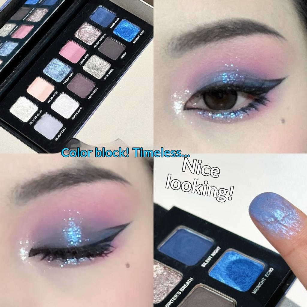 Twelve-colored Wolf Moon Color Eyeshadow, High-gloss Brightening Pearlescent Burst Matte Aegyo Sal Grooming Powder Plate