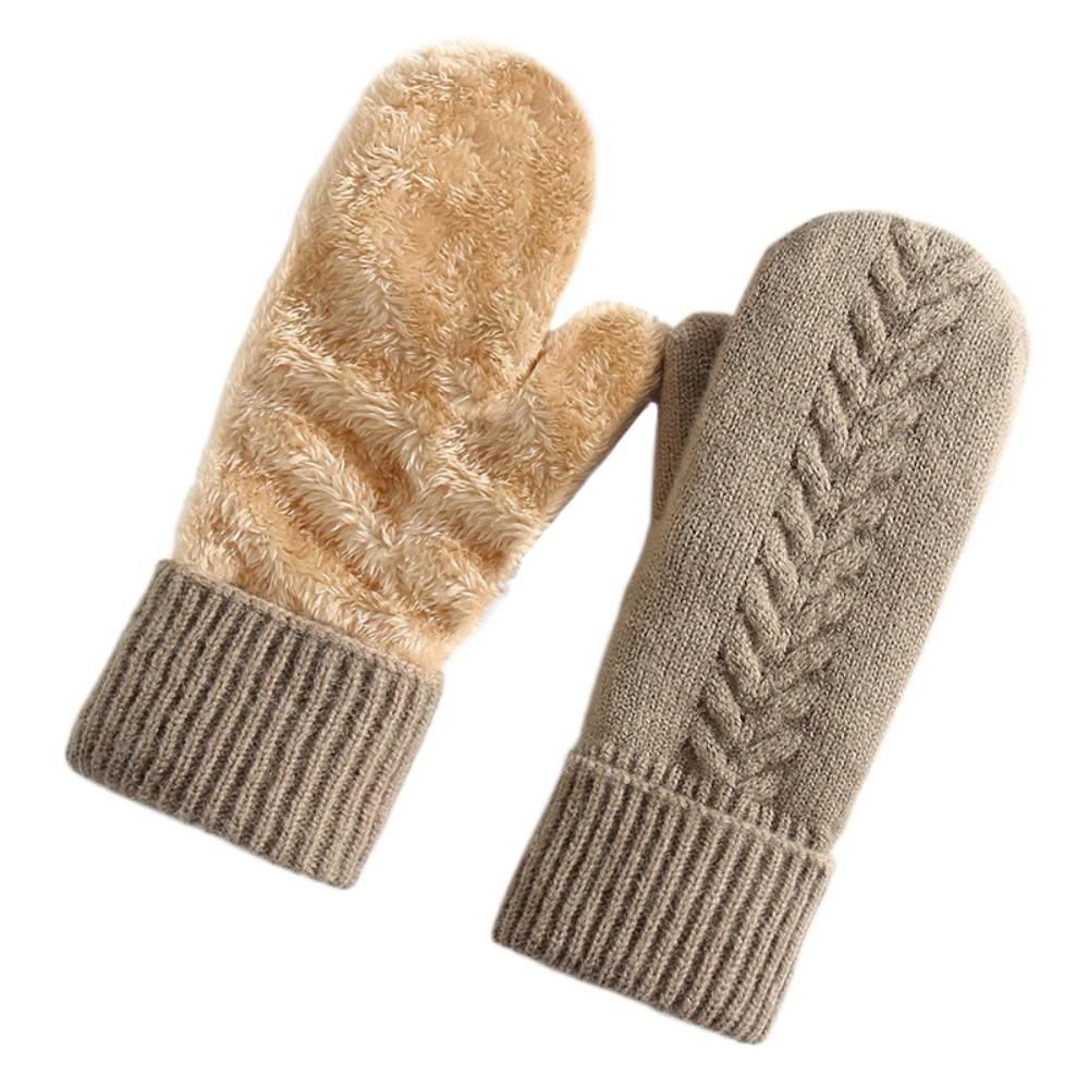 Comfort Fit Double Layer Thickened Knitted Gloves Interior Solid Color Warm Cover Gloves Soft All Fingers Gloves Cold Weather