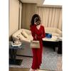 New Christmas Wear Red Single-breasted Dress Women's Autumn and Winter Retro Coat with Natal Year Skirt