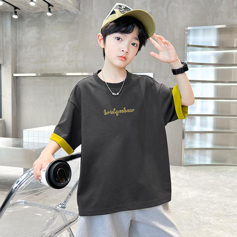 Short Sleeved Boys' T-shirt Summer Thin Version 2026 New Children's Summer Outfit Half Sleeved Pure Cotton Big Boy's Top