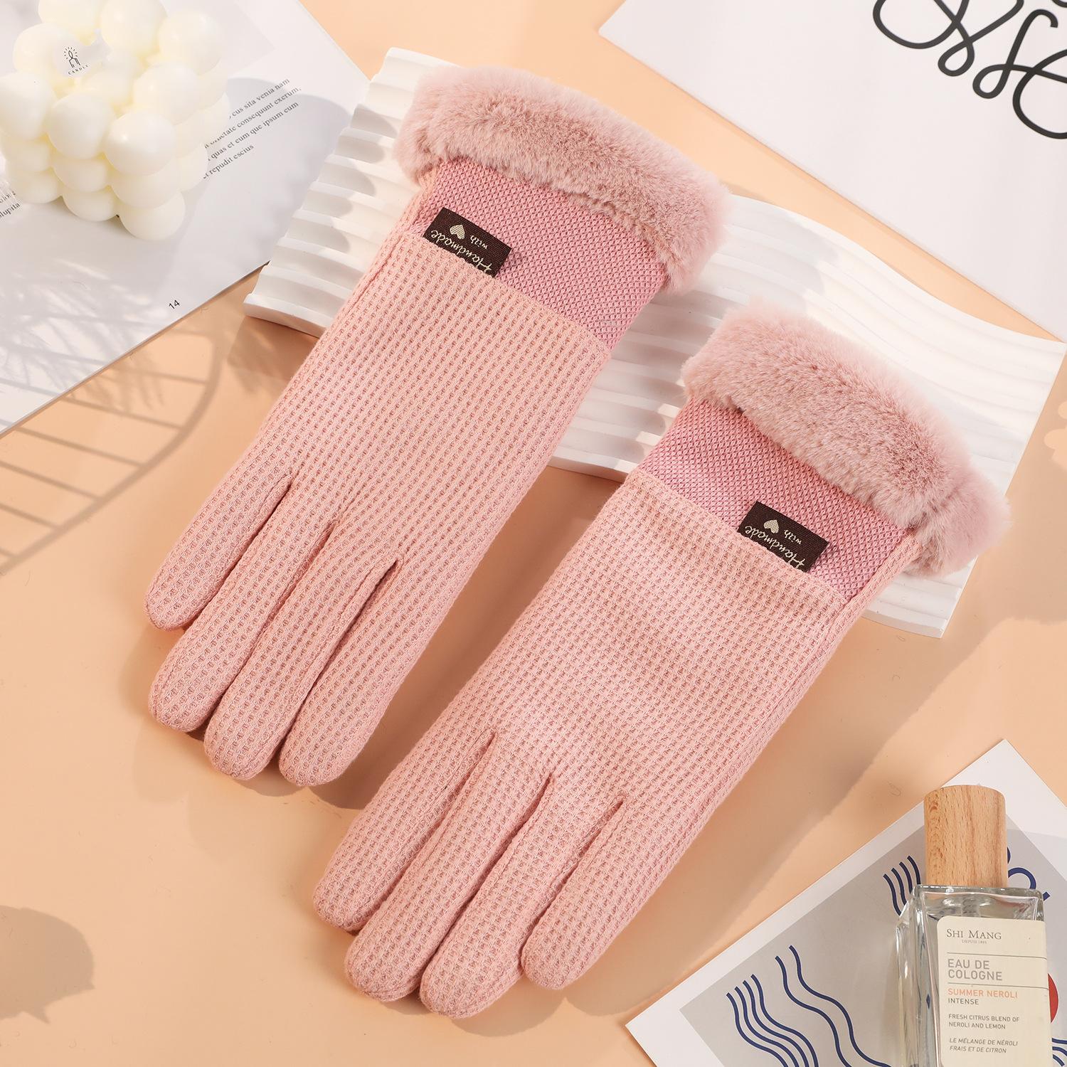 

Warm Gloves for Women In Autumn and Winter Cute Waffle Driving Cold Proof Plus Velvet Thickened Outdoor Riding Touch Screen Gloves One Size