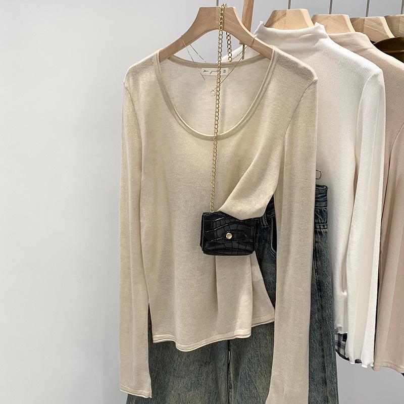 Sheer Loose Knit Long-Sleeve Sweater for Women - Autumn Style Sunscreen Blouse