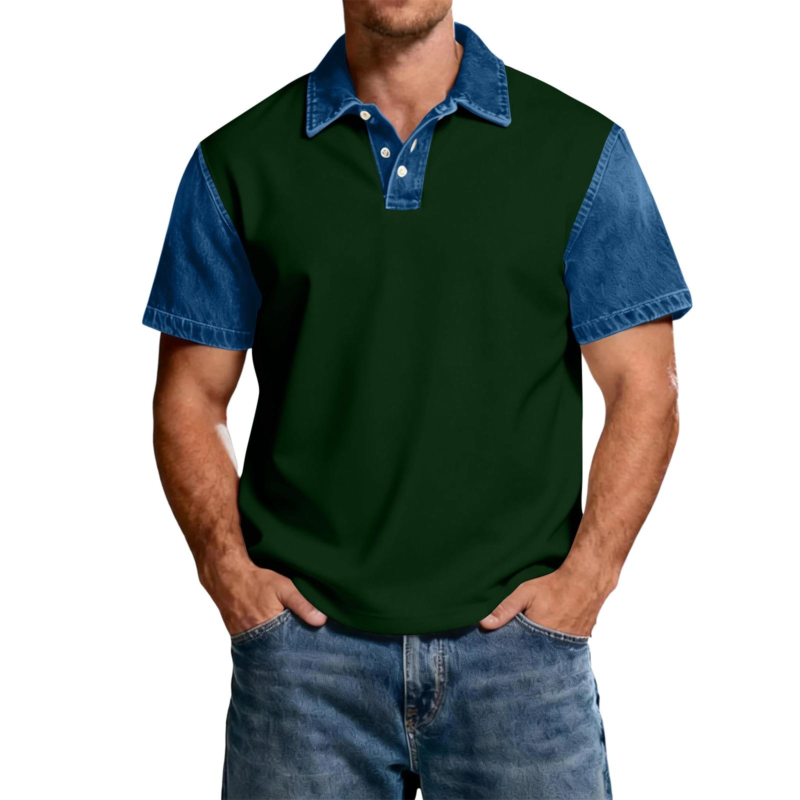 Men s Casual Classic Color-Block V-Neck Lightweight Breathable Short-Sleeve Top XL