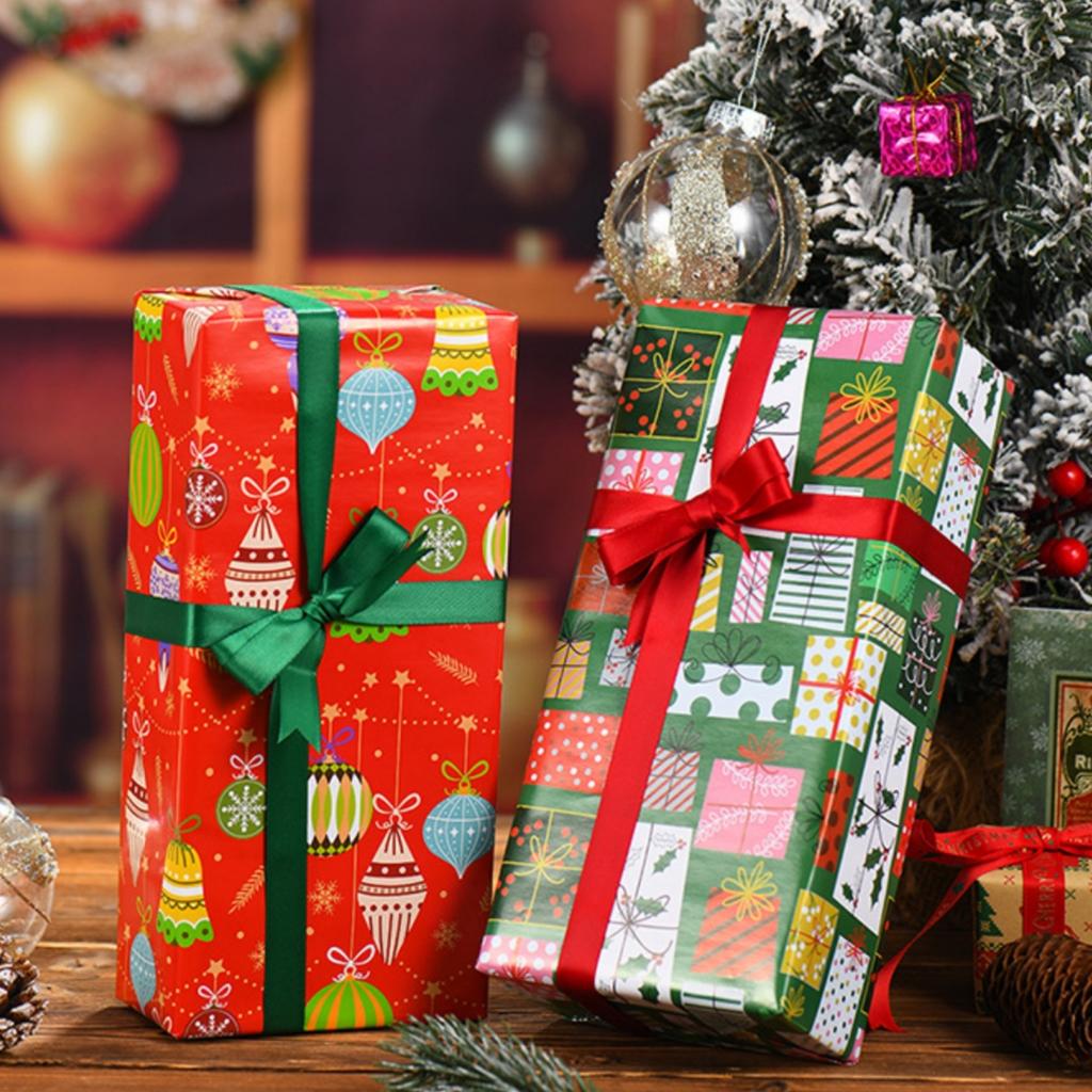 50x70cm 1 Roll Christmas Gift Wrapping Paper with Snowflake, Santa Claus, Reindeer Printed for Christmas, New Year Celebration