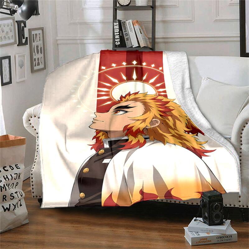 Rengoku Kyoujurou Flannel Blanket Soft Warm All-Season Throw, Design for Camping, Car Travel, Hiking Sofa, Bed, Office Perfect Gift for Parties