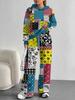 1116 European and American Autumn/Winter Casual Color Patchwork Long-Sleeve Set, Women's Hoodie and Long Pants Set