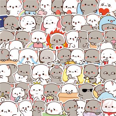 100 Piezas/Set Q Pegatinas Divertidas de Gatos Melocotón DIY Álbumes de Recortes Decoración Calcomanías Pegatinas