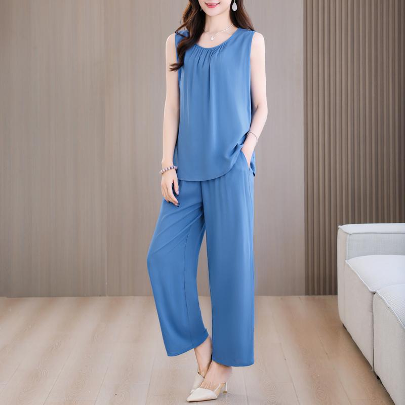 Summer Two Piece Set for Women Clothes Sleeveless Plus Size Elegant Casual Pants Sets