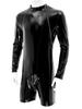 Muži Wet Look Lakovaná kůže Slim Fit kombinézy Dlouhý rukáv Zip v rozkroku Trikot Body Catsuit Clubwear
