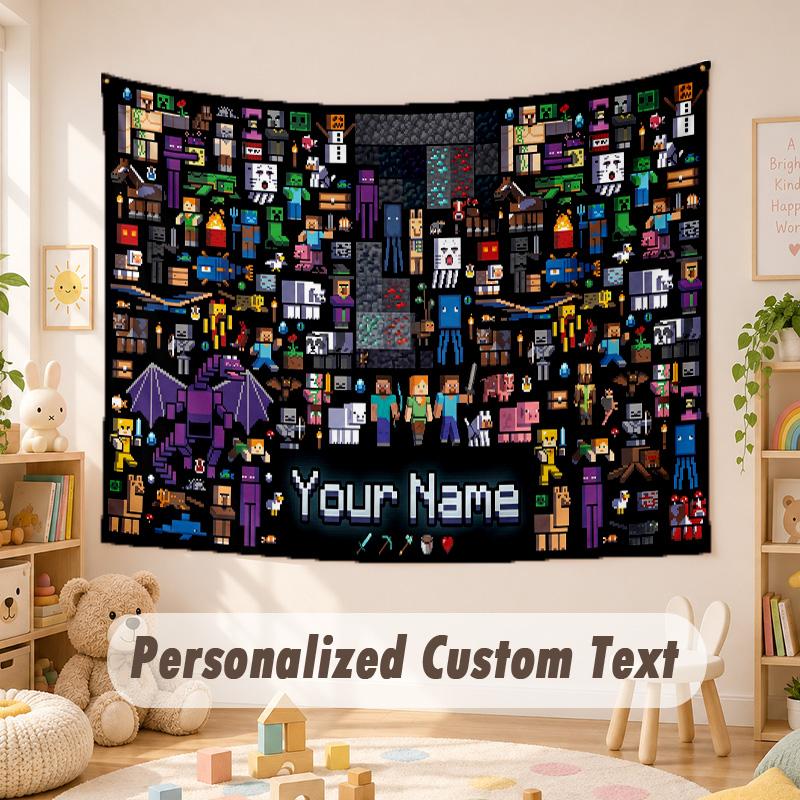 Custom Name Text Tapestry,Minecraft Boho Wall Hanging, Decorative Backdrop Tapestry For Room