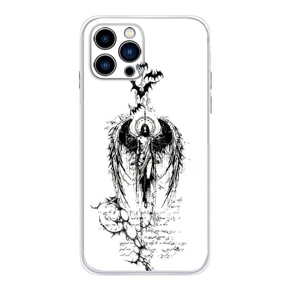 Gothic Cyber Sigil Cross Phone Case For iPhone 17 16,15,14,13,12,11 Plus,Pro,Max,XR,Plus,E,Mini Transparent Soft Cover