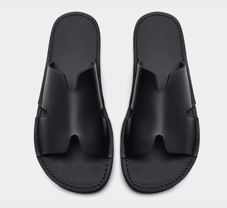 Men's Large Genuine Leather Flip-Flops: Breathable Cowhide Soft Sole Beach Slippers
