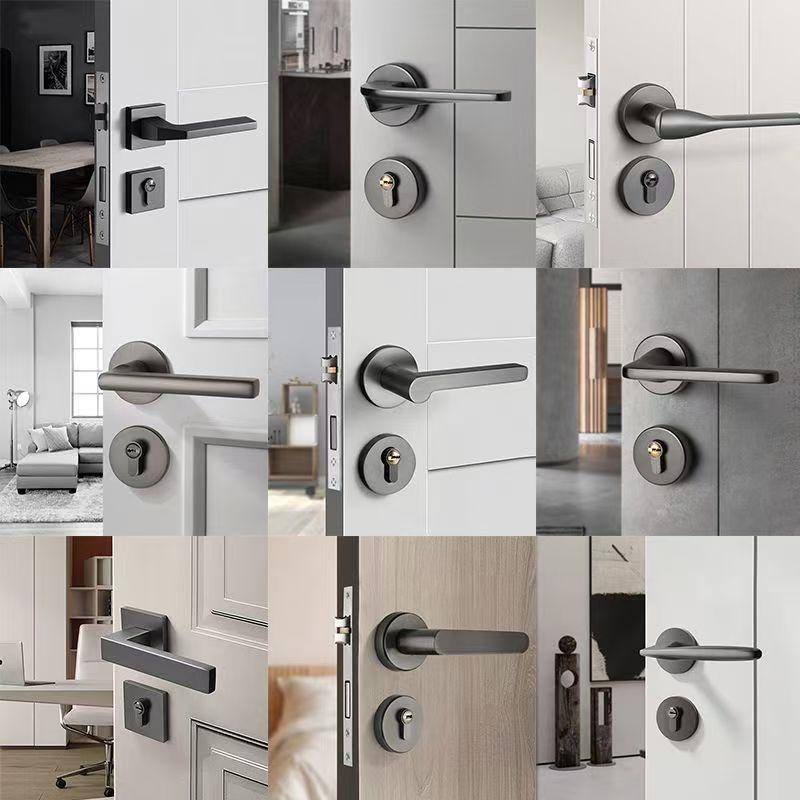 High Quality Door Handle Lock Set Gray Aluminium Door Handles Luxury Heavy Duty Privacy Door Lever Handle with Lock