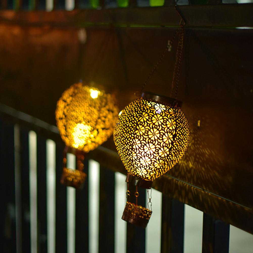 Solar Decorative Night Light IP65 Waterproof Metal Glowing Hollow Lantern Iron Hollow Out Lantern for Indoor Outdoor Garden Yard